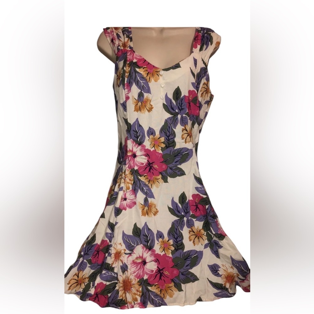 Vibrant vintage mock button Floral Print Maggie‎ Lawrence sport dress sz Medium
